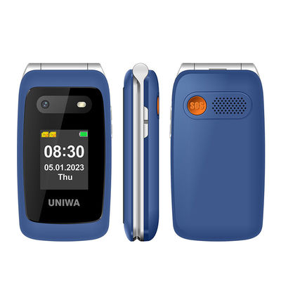 Disco rápido Flip Phones móveis idosos 1450mAh UNIWA V202T azul leve